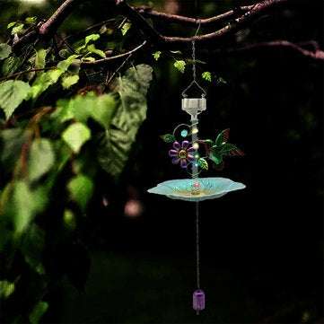 Solar Powered Water Light Bird Feeder Art Hanging Bird Bath Outdoor Solar Glass Bowl Feeder for Gard