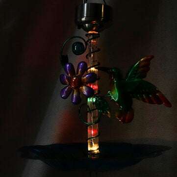 Solar Powered Water Light Bird Feeder Art Hanging Bird Bath Outdoor Solar Glass Bowl Feeder for Gard
