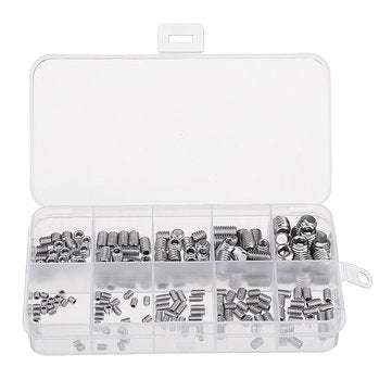 Suleve MXSH1 200Pcs Stainless Steel Set Grub Screw Allen Hex Socket Cup Point Assortment M3/M4/M5