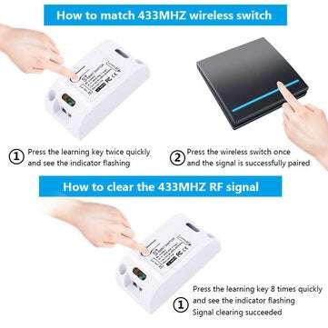 SMATRUL White 433Mhz Smart Push 1Gang Wireless Switch Light + 1 RF Remote Control