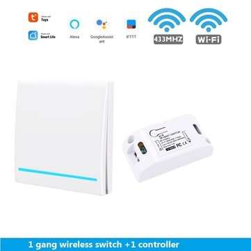 SMATRUL White 433Mhz Smart Push 1Gang Wireless Switch Light + 1 RF Remote Control