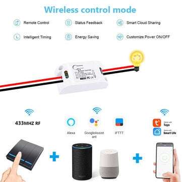 SMATRUL White 433Mhz Smart Push 1Gang Wireless Switch Light + 1 RF Remote Control