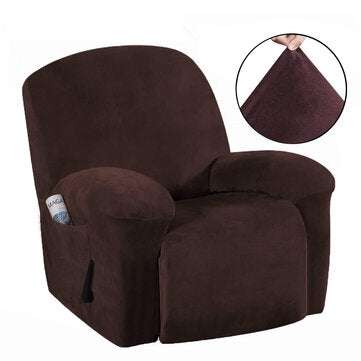 Recliner Cover Non Slip Stretch Suede Couch Armchair Chair Covers Protector (COLOR.: DARKBROWN)