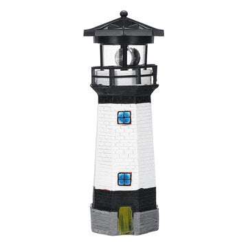 Solar Powered LED LightHouse Resin Red/Blue/Black Rechargable Lighthouse For... (COLOR.: BLACKWHITE)