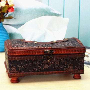 Retro Vintage Wooden Tissue Box Rectangular Paper Cover Case Napkin Holder Gift Kitchen Storage Rack
