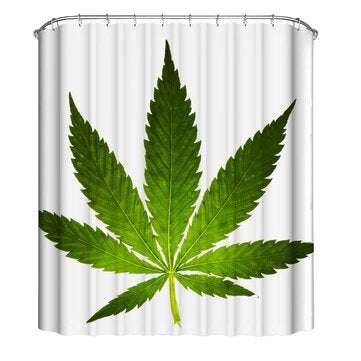 Non Slip Green Hemp Leaves Pattern Shower Curtains Waterproof Toil... (MAT PACKAGE: 1*SHOWERCURTAIN)