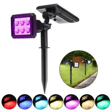 Solar Powered 5W 6 LED Lawn Lamp Colorful Spotlight Waterproof Outdoor Security Path Split Garden Li