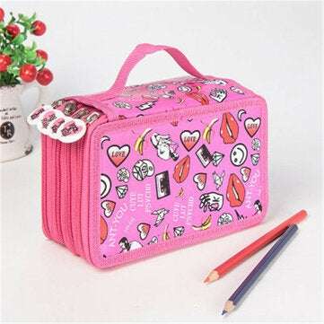 Multifunctional 72 Holes 4 Layers Pencil Case Pencil Curtain Sketch Colored Pen... (COLOR.: ROSERED)