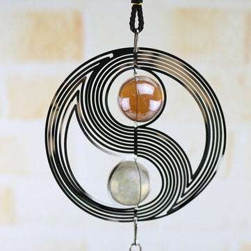 Metal Hanging Garden Wind Spinner Round Crystal Ball Bell Garden Home Ornament (TYPE: TYPEA)