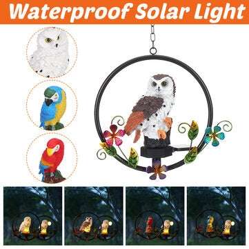 Parrot Owl Pattern Hanging LED Solar Light Outdoor Garden Lawn La... (COLOR.: RED | PATTERN: PARROT)