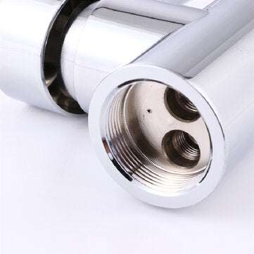 Stainless Steel Kitchen Sink Faucet Pull Out Double Holes Single Handle Cold Hot Water Mixer Tap 360