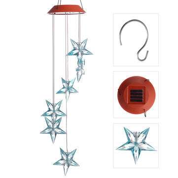 Solor Powered Star Wind Chime Light Outdoor Garden Waterproof Hanging Lamp Decor (COLOR: RED)