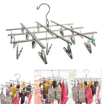 Stainless Steel Folded Socks Drying Rack Hanging Pins Clip Laundry Clamp 20
