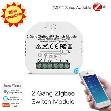 MoesHouse Tuya 2 Gang ZigBee3.0 Smart Light Switch RF Relay Module Smart Life/Tuya Control Work with
