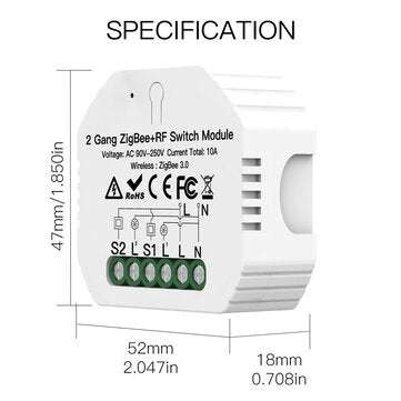 MoesHouse Tuya 2 Gang ZigBee3.0 Smart Light Switch RF Relay Module Smart Life/Tuya Control Work with