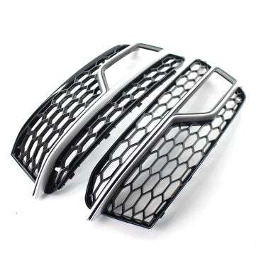 Pair Front Bumper Fog Light Grill Grille Silver Trim For Adufi S-Line A5 S5 2013-2016