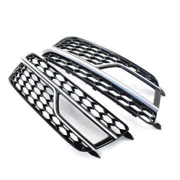Pair Front Bumper Fog Light Grill Grille Silver Trim For Adufi S-Line A5 S5 2013-2016