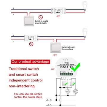 MoesHouse Mini DIY WiFi RF433 Smart Relay Switch Module Smart Life/Tuya App Control for  Alexa Googl