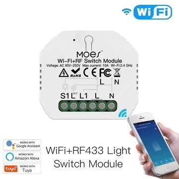 MoesHouse Mini DIY WiFi RF433 Smart Relay Switch Module Smart Life/Tuya App Control for  Alexa Googl