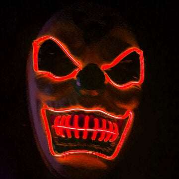 New Clown El Cold Light Glowing LED Fluorescent Mask Halloween Tricky Scary Spoof H... (COLOR.: RED)