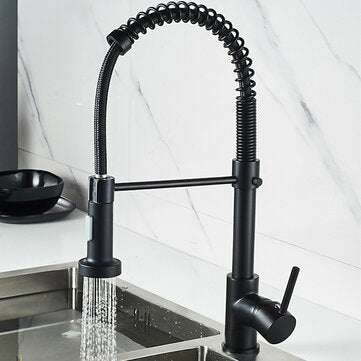Matte Black Kitchen Sink Faucets Brass Single Lever Pull Out Spring Spout Mixers Tap Hot Cold Water