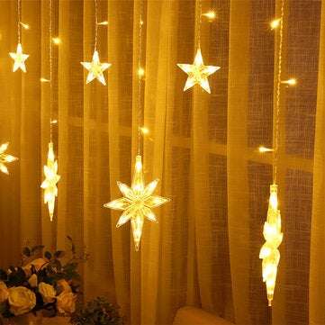 Star Curtain Window String Light LED Fairy Christmas Decorations Lights ... (LIGHT COLOR: WARMLIGHT)