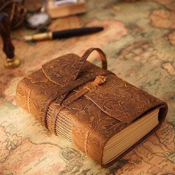 Retro Leather Sketch Notebook Genuine Leather Journal Book 400P Blank Pa... (TYPE: BROWNWITHCARVING)