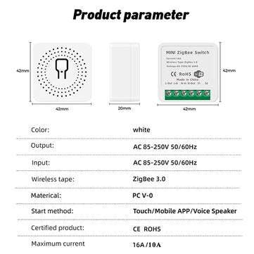 RSH 16A Mini Zigbee3.0 Smart Switch Two Way Wireless ON/OFF Switch APP Remote Control Works With Tuy