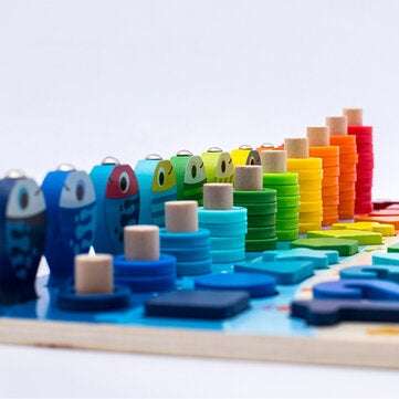 Math Fishing Board Preschool Wooden Toys Count Numbers Matching Digital Shape Cognition Early Educat