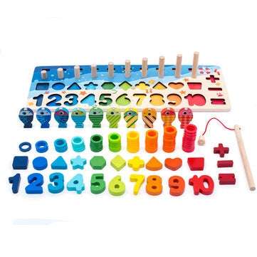 Math Fishing Board Preschool Wooden Toys Count Numbers Matching Digital Shape Cognition Early Educat
