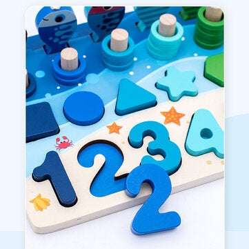 Math Fishing Board Preschool Wooden Toys Count Numbers Matching Digital Shape Cognition Early Educat