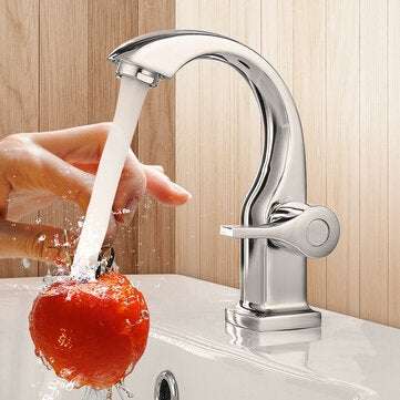 Modern Swan Neck Chrome Bathroom Basin Faucet Waterfall Spout Single Handle Sink Bath Single Cold Ta