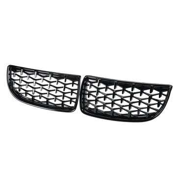 Pair Glossy Black Front Kidney Grilles Upper Hood Eyelids Diamond Style For BMW 3-Series E90 E91 200