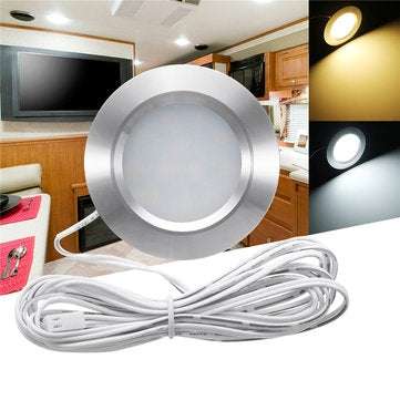 RV LED Round Recessed Ceiling Light Flat Panel Down Cabinet Lamp Warm White/White (TYPE: WHITE)