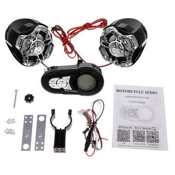 Pair Motorcycle Handlebar System bluetooth USB SD FM Radio MP3 Speakers (COLOR: BLACK)