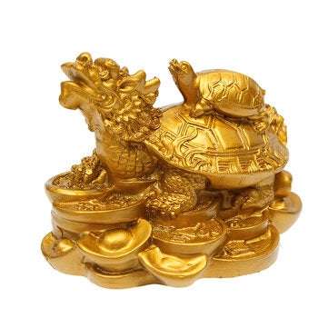 Resin Statue Decoration Feng Shui Dragon Turtle Tortoise Gold Coin Money Wealth Figurine