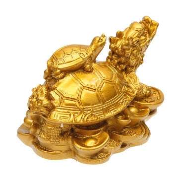 Resin Statue Decoration Feng Shui Dragon Turtle Tortoise Gold Coin Money Wealth Figurine