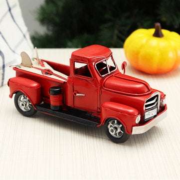 Old Red Metal Truck Vehicle Car Model Kids Christmas Gifts Toys Table Top