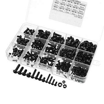 Suleve MXCH3 440Pcs M3/M4/M5 Carbon Steel Screw Hex Socket Button Head Bolt Nut Assortment Kit