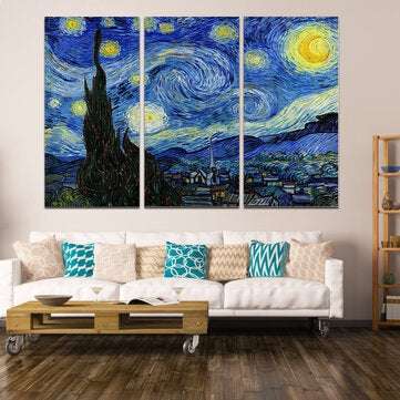Modern Spray Painting Decorative Painting Hotel Home Canvas Oil Painting Mural Triple Starry Sky