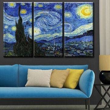 Modern Spray Painting Decorative Painting Hotel Home Canvas Oil Painting Mural Triple Starry Sky