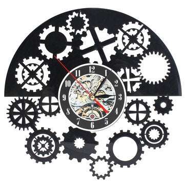 Steampunk Cog Wall Clock Gears Vinyl Record Wall Clock Home Office Decor