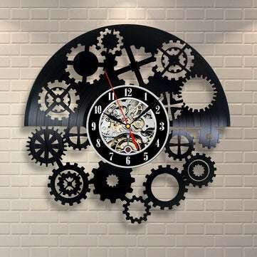 Steampunk Cog Wall Clock Gears Vinyl Record Wall Clock Home Office Decor