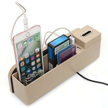 Universal  Car Seat Crevice Storage Box Cup Holder Organizer USB Charge (COLOR.: GEBROKENWIT)