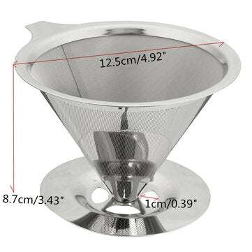 Stainless Steel Pour Over Coffee Dripper Paperless Reusable Double Layer Mesh Coffee Maker Cone Filt