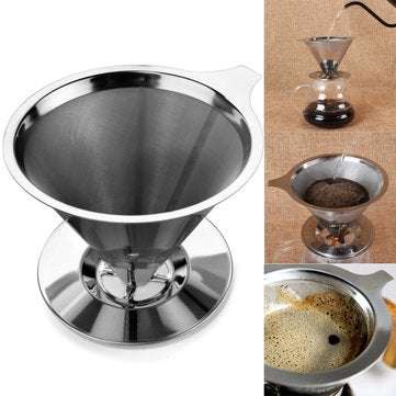 Stainless Steel Pour Over Coffee Dripper Paperless Reusable Double Layer Mesh Coffee Maker Cone Filt