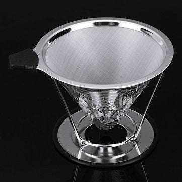 Stainless Steel Pour Over Coffee Dripper Flower Pattern Paperless Reusable Double Mesh Cone Filter