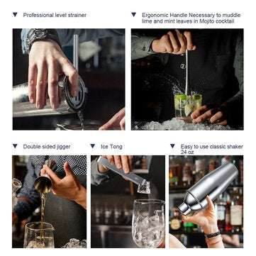 Stainless Steel Cocktail Shaker Set 11 Piece Kit Set For Pub Bar Home Party Tool