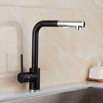 Modern Pull Out Spray Kitchen Sink Faucet Basin Mixer Tap 360 Rotate Single Hole Brass Black