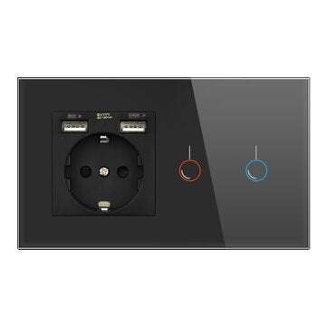 SRAN 146*86mm 220V 16A EU Touch Sensor Switch with Socket with USB Crystal Glass ... (COLOR.: BLACK)